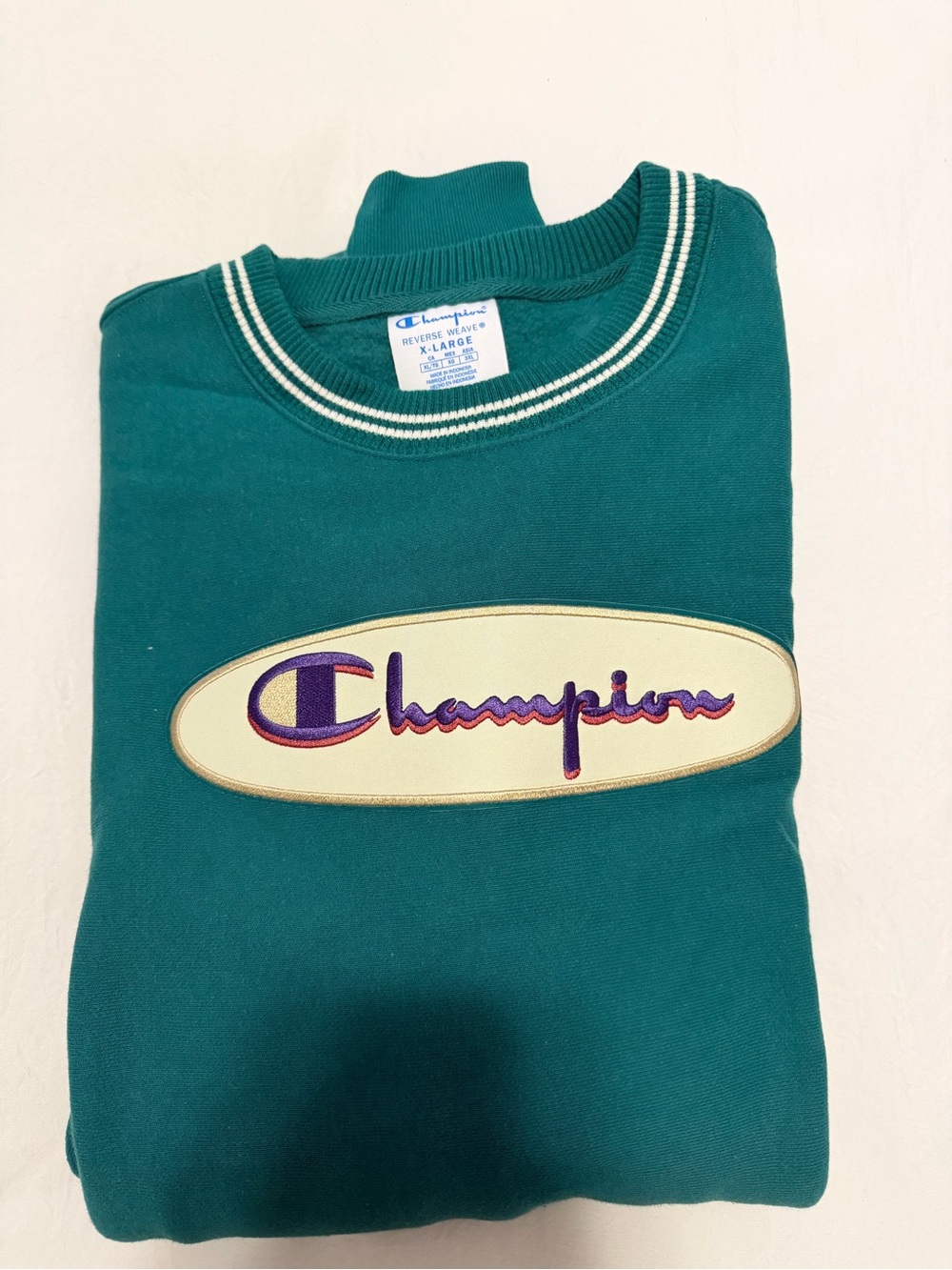 Champion Teal Green Crewneck Sweatshirt with Embroidered Logo